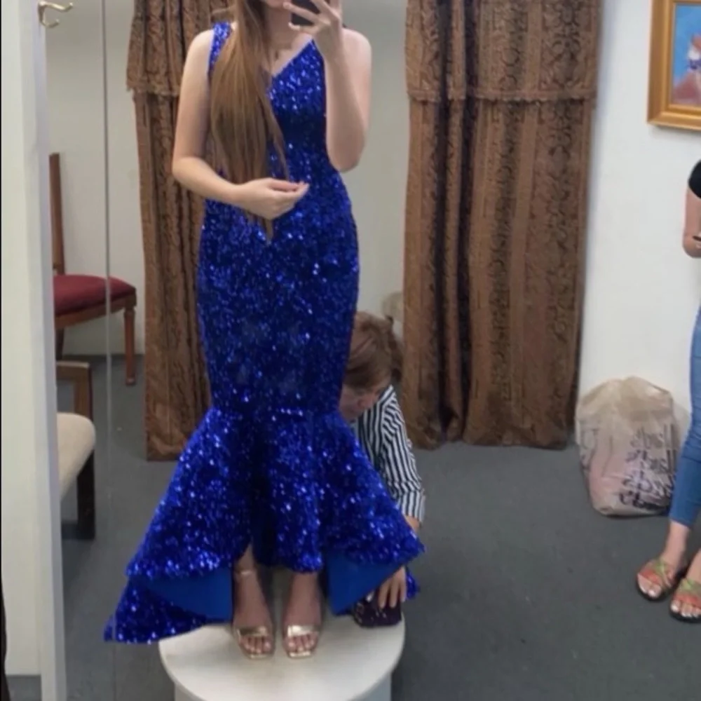 Royal blue maxi sequin evening gown prom dress - Picture 4 of 7